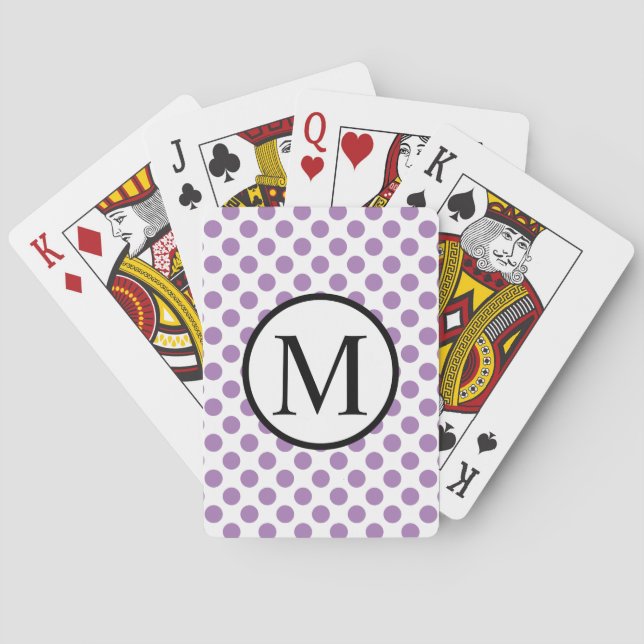 Einfache Monogramm mit Lavender Polka Dots Spielkarten (Rückseite)