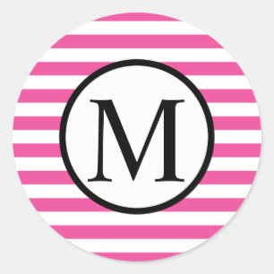 Einfache Monogramm mit rosa horizontalen Streifen Runder Aufkleber