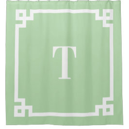 Einfache Monogramm mit weißem und grünem Griechen Duschvorhang