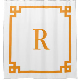 Einfache Monogramm mit weißem und orangefarbenem g Duschvorhang