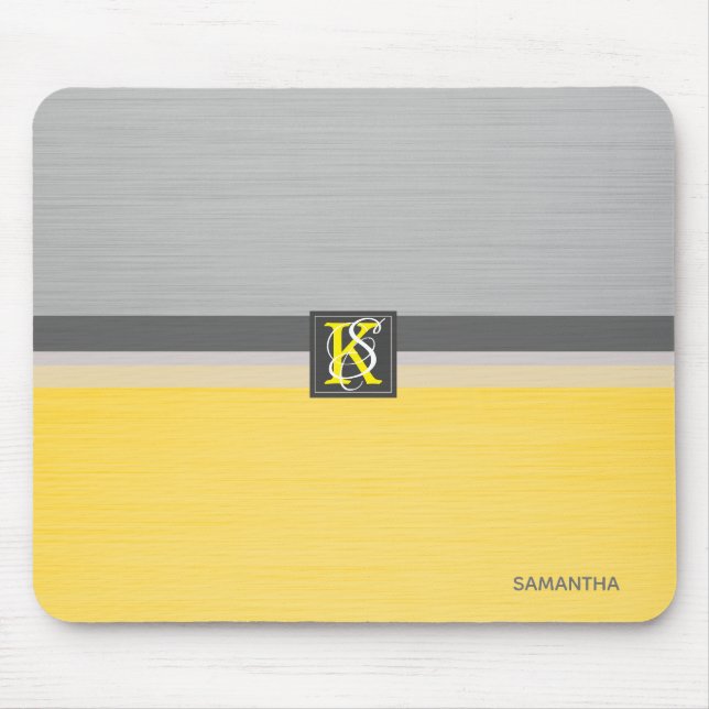 Einfache Monogramm mit zwei Tonen Gelb und Grau Mousepad (Vorne)