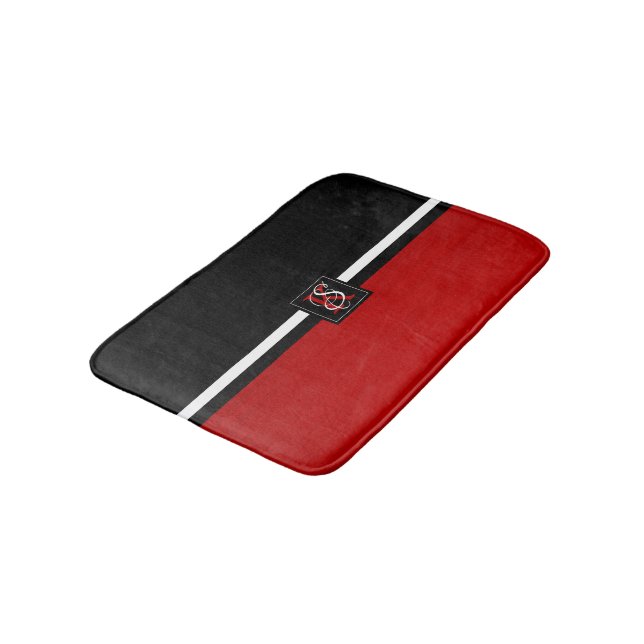 Einfache Monogramm mit zwei Tonen Schwarz und Rot Badematte (Schrägansicht)