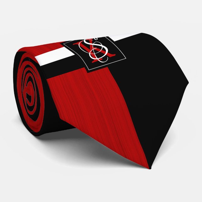 Einfache Monogramm mit zwei Tonen Schwarz und Rot Krawatte (Gerollt)