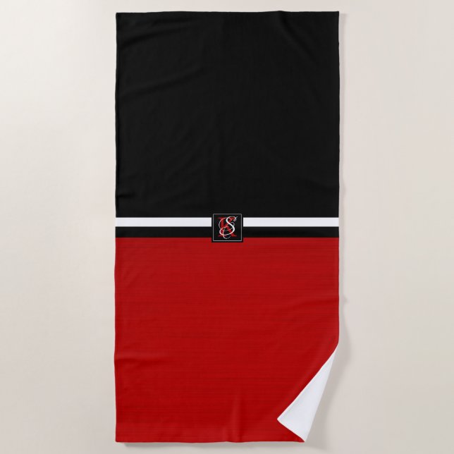 Einfache Monogramm mit zwei Tonen Schwarz und Rot Strandtuch (Vorderseite)