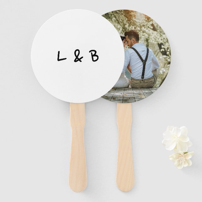 Einfache Monogramm Modernes Foto Hochzeit Fächer (Vorne und Hinten)