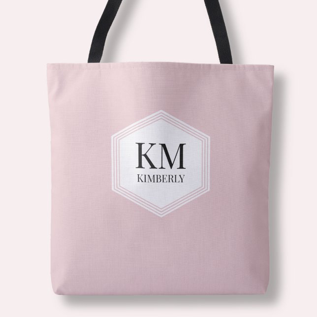 Einfache Monogramm Rosa Moderner Eleganter Individ Tasche (Simple Monogram Pink Modern Elegant Custom Name Tote Bag)