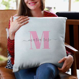 Einfache Monogramm Rosa und Blau Kissen