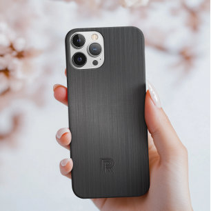 Einfache Monogramm Schwarz gebürstete Aluminium-Te Case-Mate iPhone 14 Pro Hülle