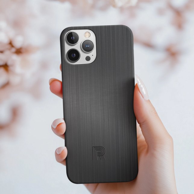Einfache Monogramm Schwarz gebürstete Aluminium-Te Case-Mate iPhone 14 Pro Hülle (Von Creator hochgeladen)