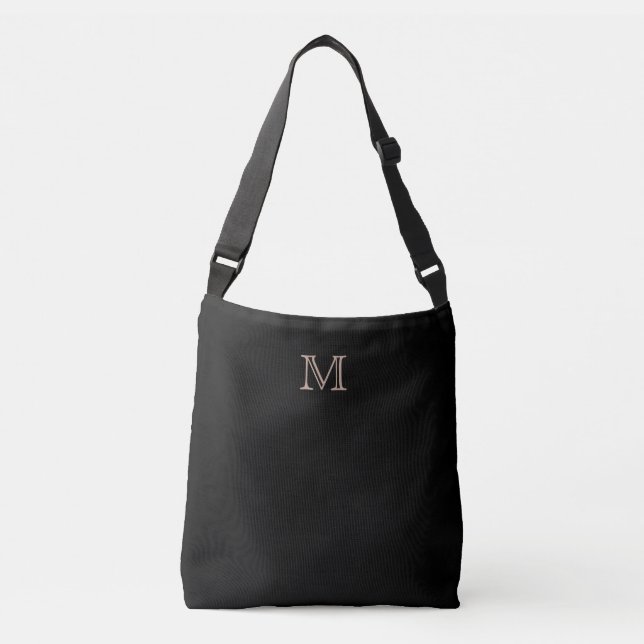 Einfache Monogramm Schwarz Tragetaschen Mit Langen Trägern (Vorderseite)