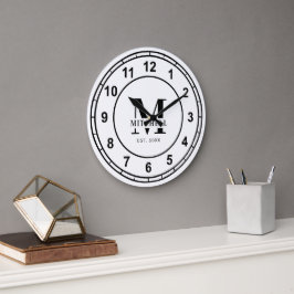Einfache monogramm Schwarz-Weiß-Familienname Große Wanduhr