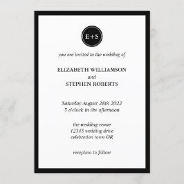 Einfache Monogramm | Schwarz-Weiß-Hochzeit Einladung