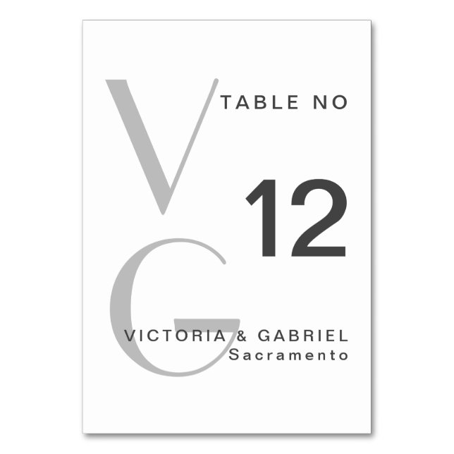 Einfache monogramm-Schwarz-weiße Hochzeitsszene-Ti Tischnummer (Vorderseite)