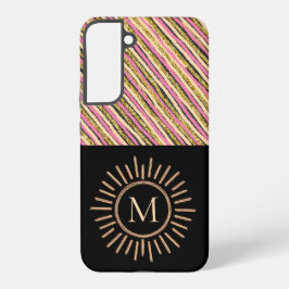 Einfache Monogramm Streifen Abstrakt rosa Gelb Samsung Galaxy Hülle