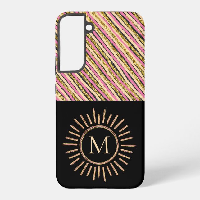 Einfache Monogramm Streifen Abstrakt rosa Gelb Samsung Galaxy Hülle (Rückseite)