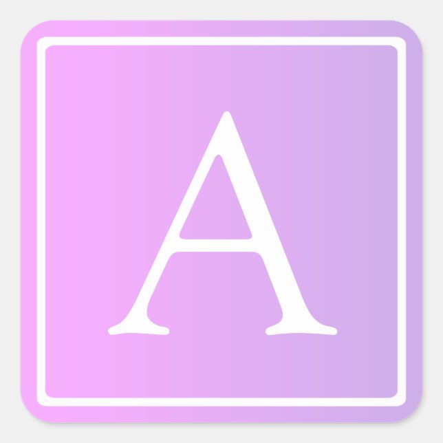 Einfache Monogramm | Subtile Rosa/Lila Ombre Quadratischer Aufkleber (Vorderseite)