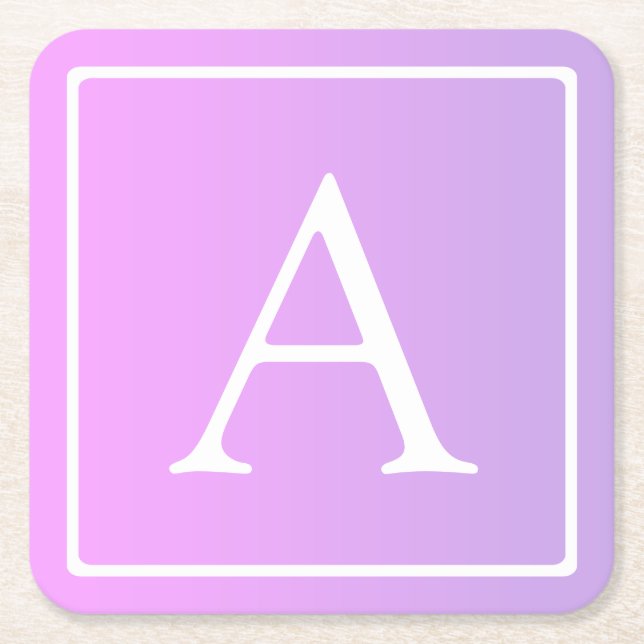 Einfache Monogramm | Subtile Rosa/Lila Ombre Rechteckiger Pappuntersetzer (Vorderseite)