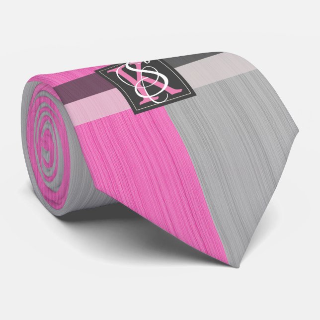 Einfache Monogramme mit zwei Tonen Rosa und Grau Krawatte (Gerollt)
