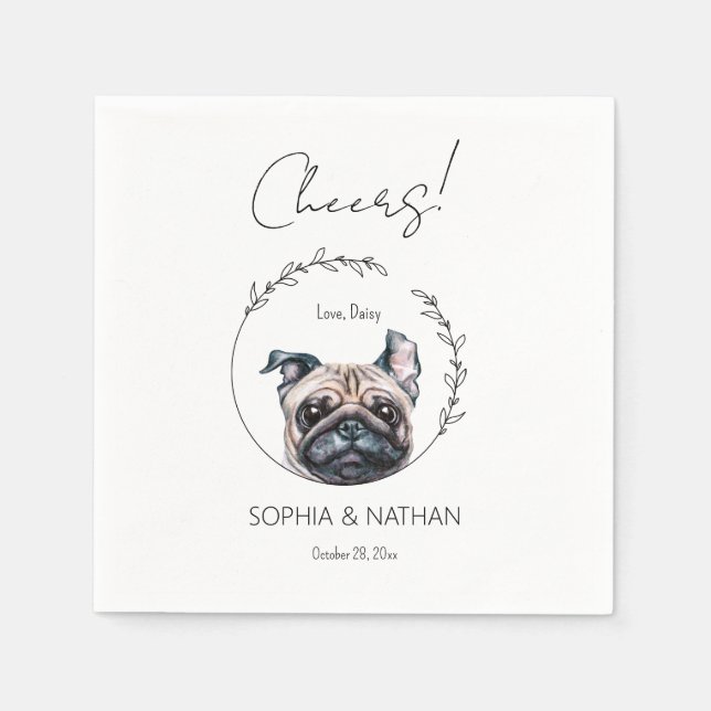 Einfache Mops Dog Wedding Cocktail Napkins Serviette (Vorderseite)