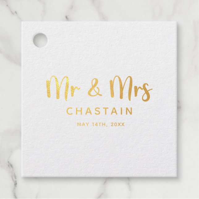 Einfache Mr. & Mrs. | Hochzeitsmonogramm Geschenkanhänger (Vorderseite)