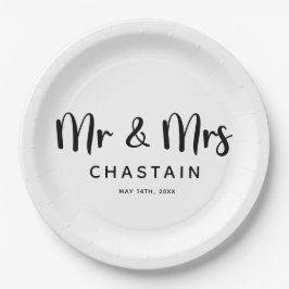 Einfache Mr. & Mrs. | Hochzeitsmonogramm Pappteller