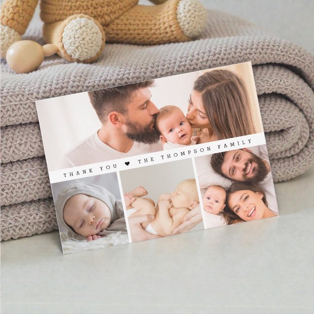 Einfache Multi-Fotos Kinderdusche Dankeskarte (Modern photo collage baby thank you card. )