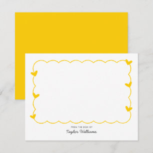 Einfache Mustard Wavy Border Heart Stationierung Mitteilungskarte