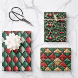 Einfache Nahtlose Weihnachten Rot und Grün Ornamen Geschenkpapier Set