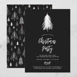 Einfache Natur Schwarz-weißes Weihnachtsbaum Party Einladung