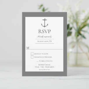 Einfache Nautic Anchor-Hochzeit   Grau RSVP Karte