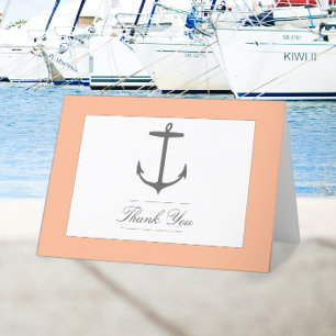 Einfache Nautic Anchor-Hochzeit Peach Dankeskarte