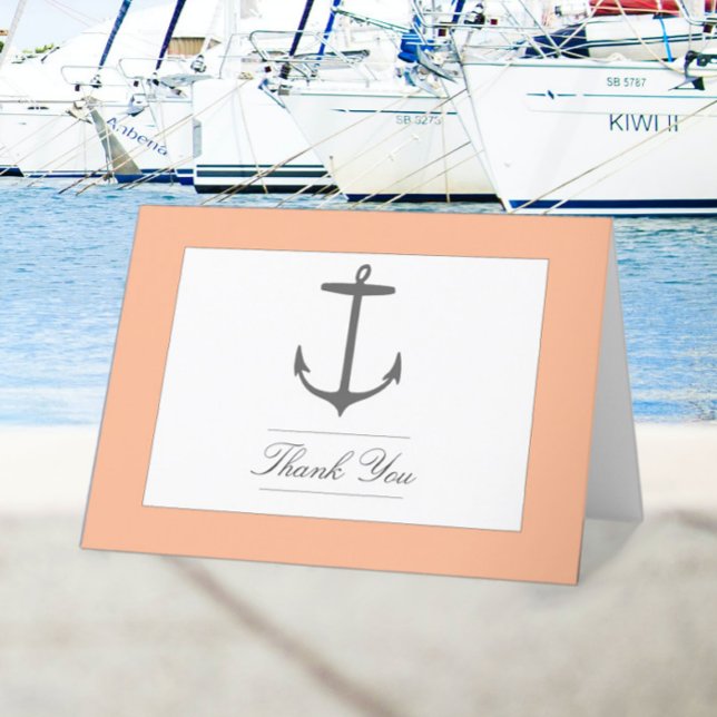 Einfache Nautic Anchor-Hochzeit | Peach Dankeskarte (Peach Fuzz Simple Nautical Anchor Wedding Thank You Card)