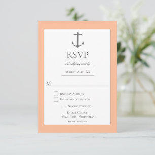 Einfache Nautic Anchor-Hochzeit Peach RSVP Karte
