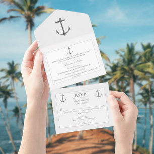 Einfache Nautic Anchor-Hochzeit   weiß All In One Einladung