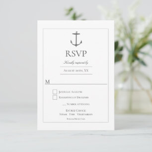 Einfache Nautic Anchor-Hochzeit   weiß RSVP Karte