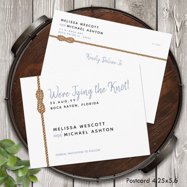 Einfache Nautische ⛵, den Knoten Save the Date zu  Ankündigungspostkarte (Simple Nautical ⛵ Tying the Knot Save The Date Announcement Postcard
)