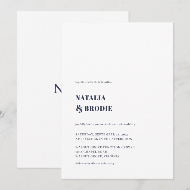 Einfache NAVY BLAU und White Weditation Einladung (Vorne/Hinten)