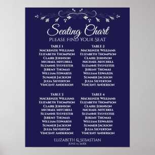Einfache Navy Blue 4 Table Wedding Chart Poster