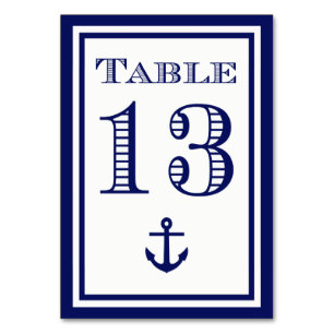 Einfache Navy Blue Gerahmt Ankertafel #13 Tischnummer