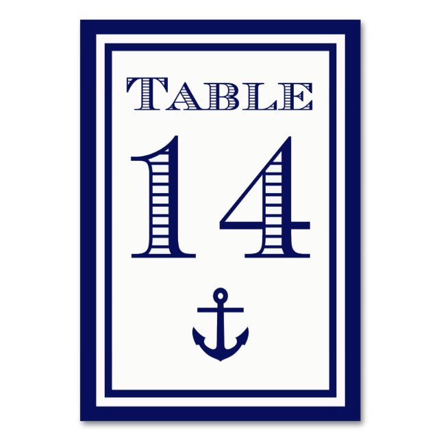 Einfache Navy Blue Gerahmt Ankertafel #14 Tischnummer (Vorderseite)
