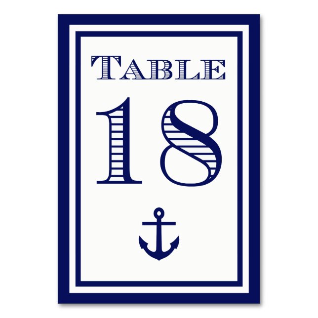 Einfache Navy Blue Gerahmt Ankertafel #18 Tischnummer (Vorderseite)
