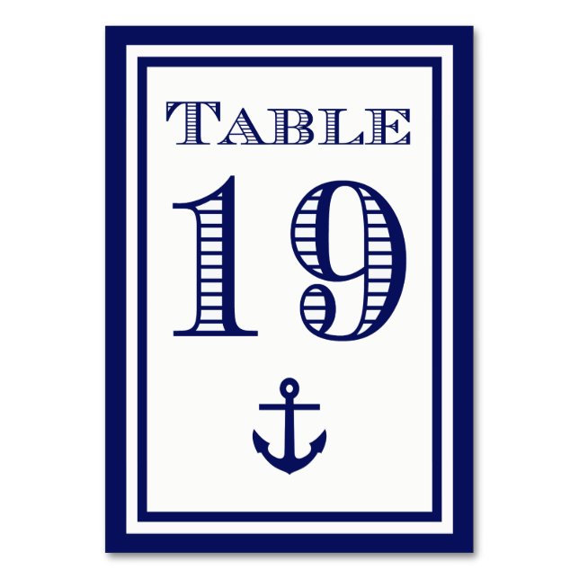 Einfache Navy Blue Gerahmt Ankertafel #19 Tischnummer (Vorderseite)