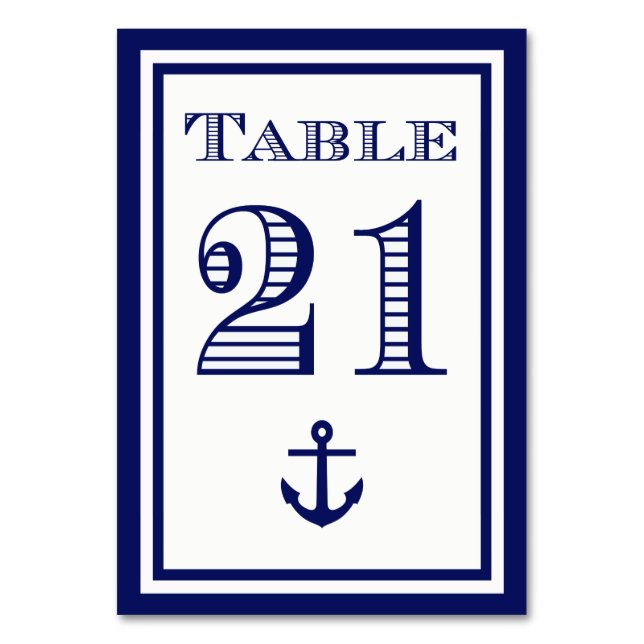 Einfache Navy Blue Gerahmt Ankertafel #21 Tischnummer (Vorderseite)