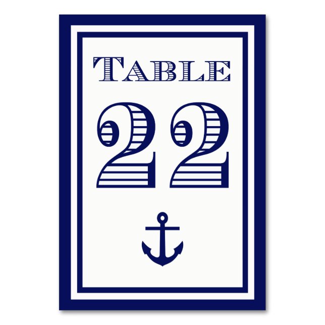 Einfache Navy Blue Gerahmt Ankertafel #22 Tischnummer (Vorderseite)