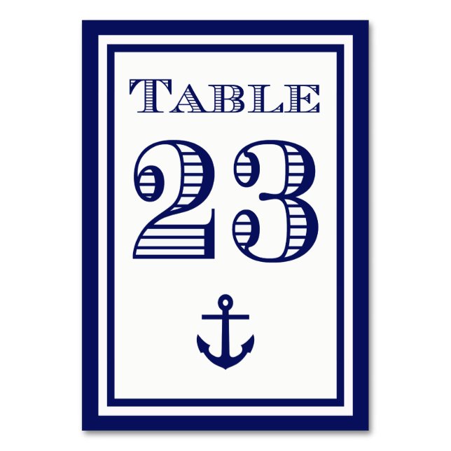 Einfache Navy Blue Gerahmt Ankertafel #23 Tischnummer (Vorderseite)