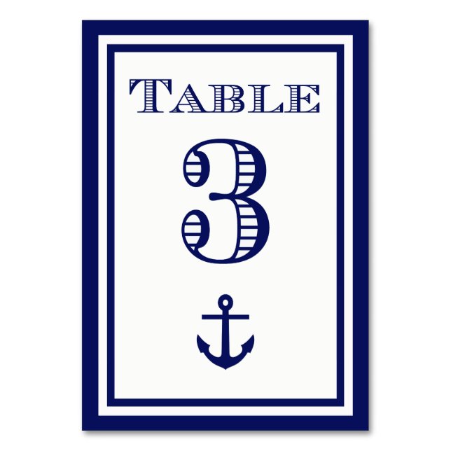 Einfache Navy Blue Gerahmt Ankertafel #3 Tischnummer (Vorderseite)