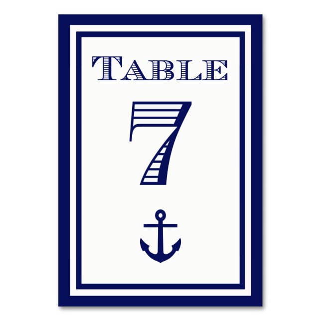 Einfache Navy Blue Gerahmt Ankertafel #7 Tischnummer (Vorderseite)