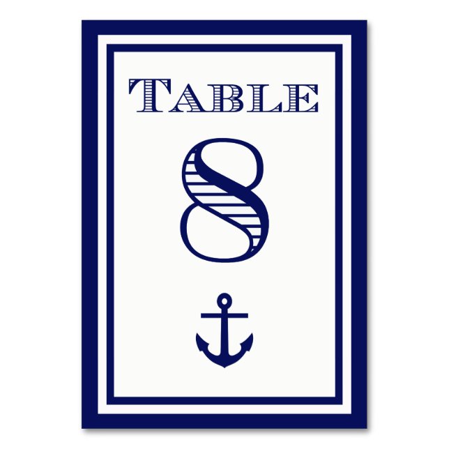 Einfache Navy Blue Gerahmt Ankertafel #8 Tischnummer (Vorderseite)