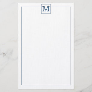 Einfache Navy Blue Initial Monogram Square Grenze Briefpapier