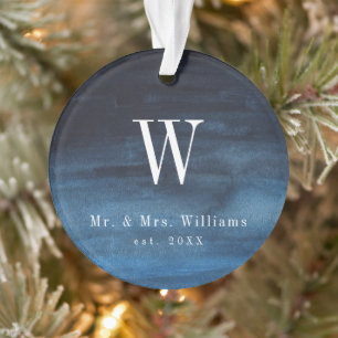 Einfache Navy Blue Monogram Newlyred Erste Weihnac Ornament